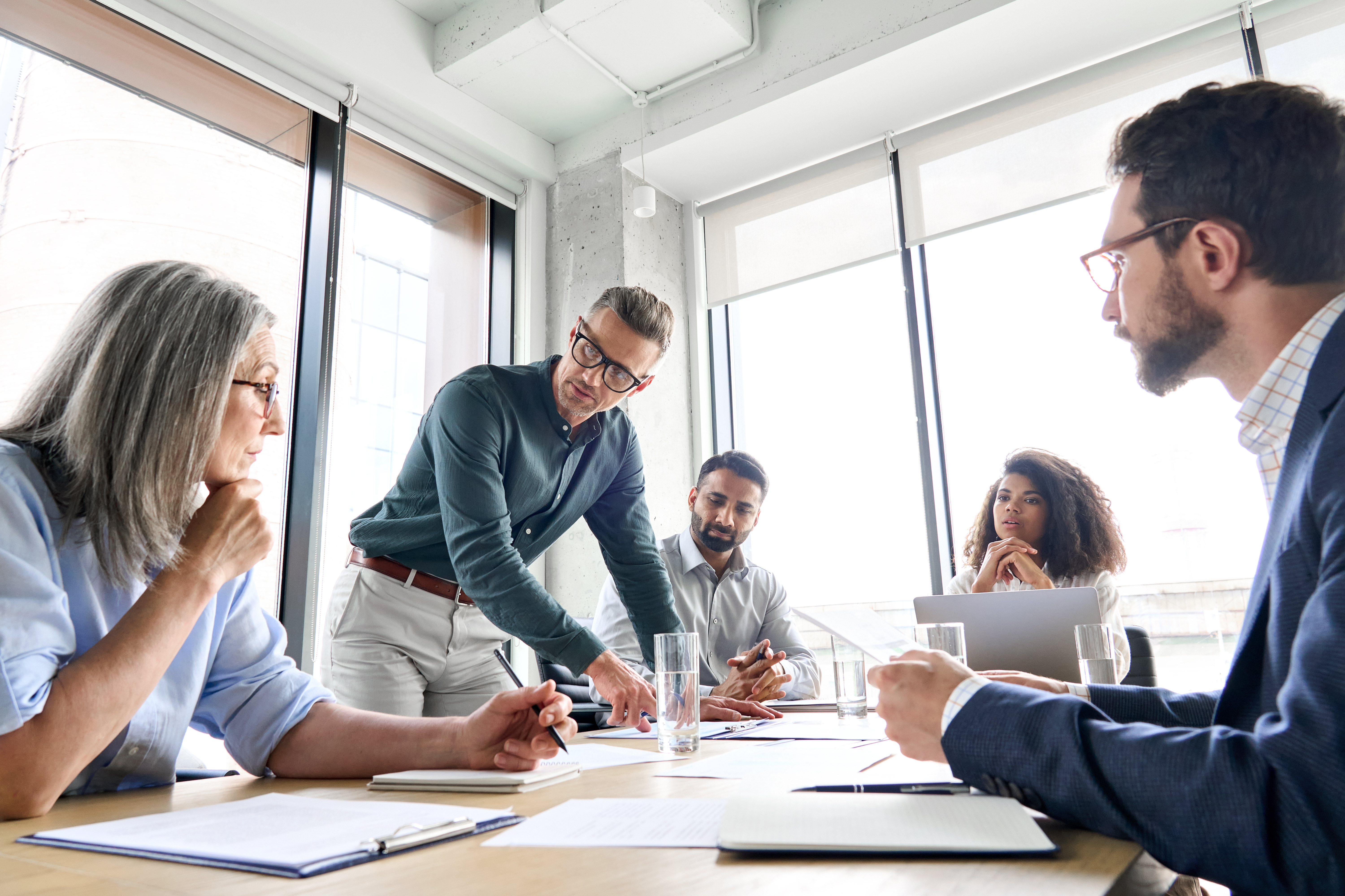 Business professionals collaborating during a meeting
